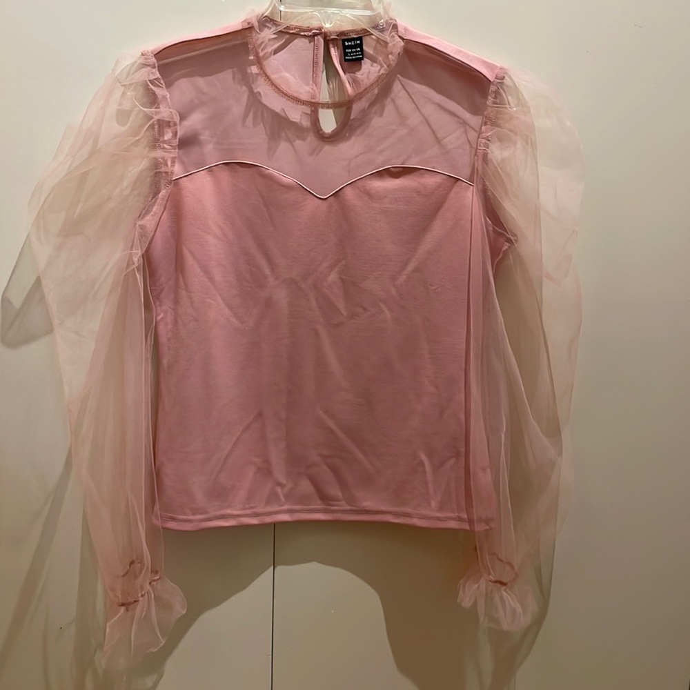 Pink sweetheart top with sheer sleeves sz Lg